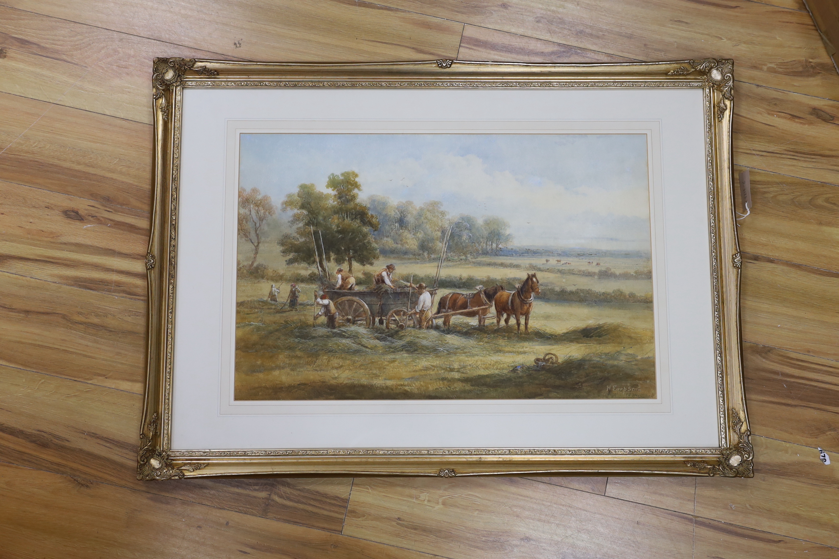 Henry Earp Snr. (1831-1914), watercolour, 'Harvesting in Sussex', signed and dated 1884, 48 x 74cm